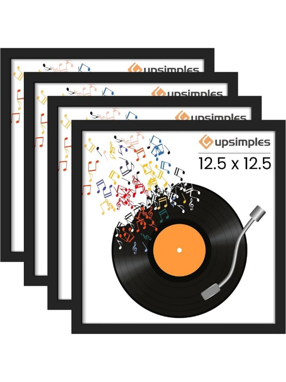 Vinyl Record Frame Set of 4 - 12.5x12.5 Wall Display, Black Decor for Music
